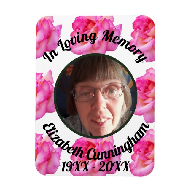 Pink Rose Loving Memory Photo Memorial  Magnet (Vertical)