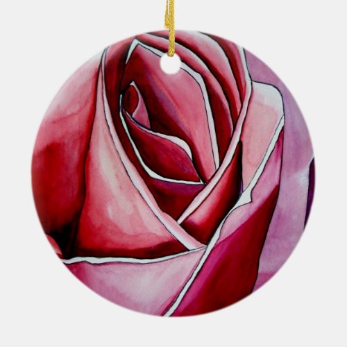 Pink Rose macro flower watercolor abstract art Ceramic Ornament