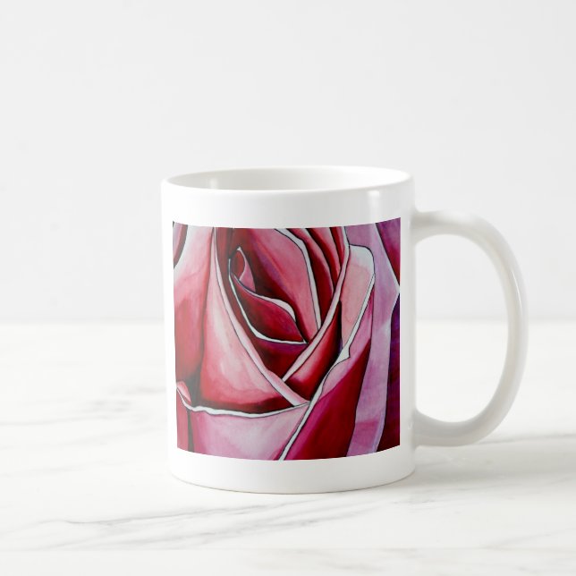 Pink Rose macro flower watercolor abstract art Coffee Mug (Right)