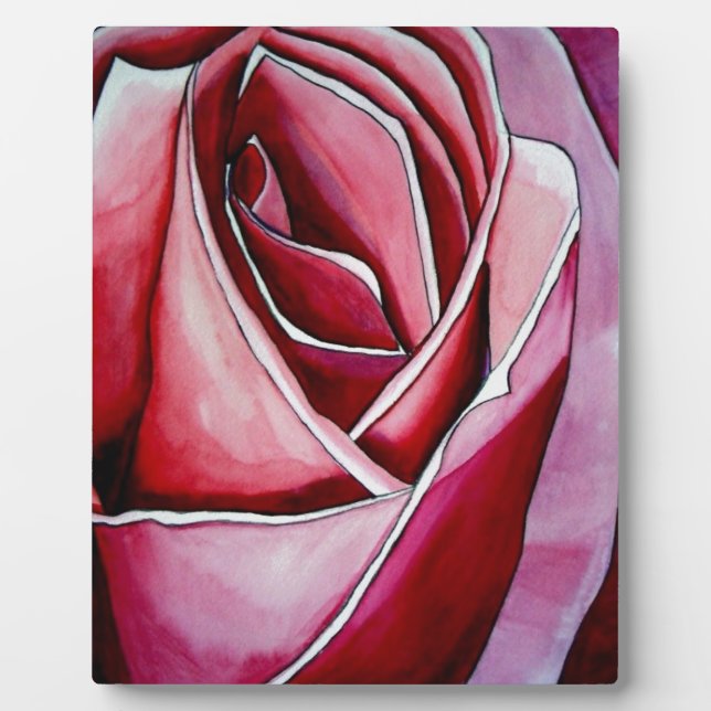 Pink Rose macro flower watercolor abstract art Plaque (Front)