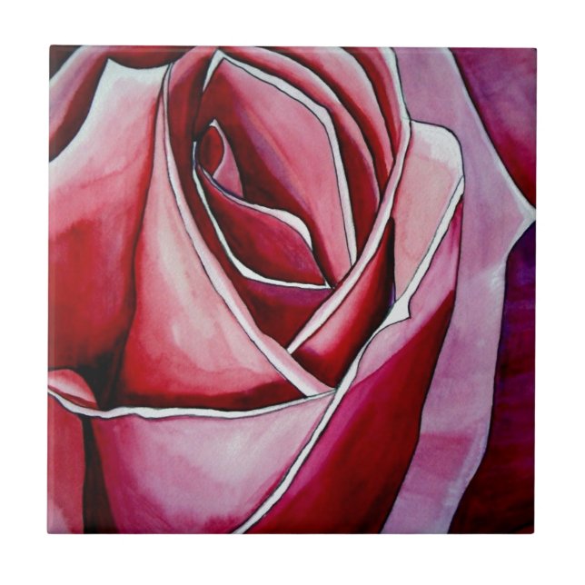 Pink Rose macro flower watercolor abstract art Tile (Front)