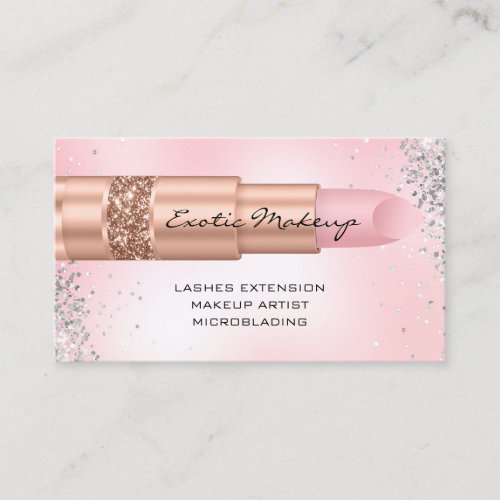 Pink Rose Makeup Glitter Lipstick Logo QR Code Business Card