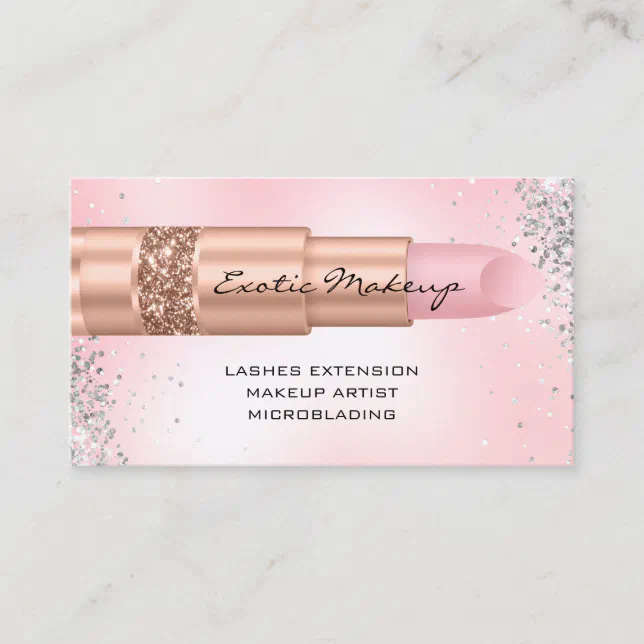 Pink Rose Makeup Glitter Lipstick Logo QR Code Business Card | Zazzle