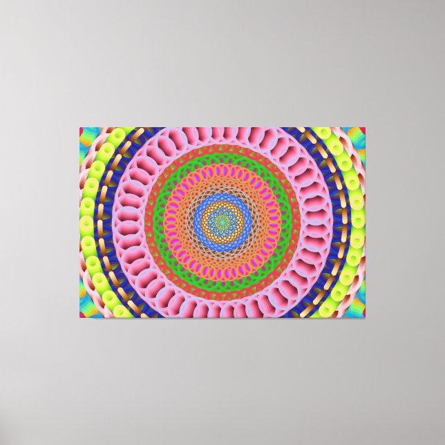 Pink Rose Mandala Art Stretched Canvas Print (Front)