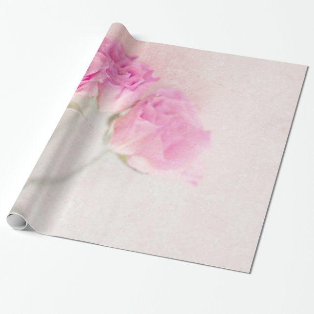 Pink Rose Marble Stone Background Collage Roses Wrapping Paper (Unrolled)