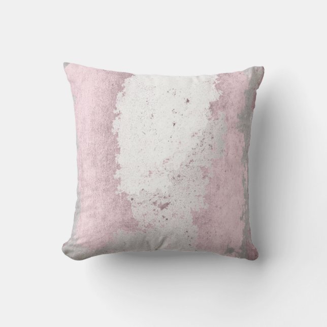 Pink Rose Mauve Gray Silver Grungy Abstract Throw Pillow (Front)