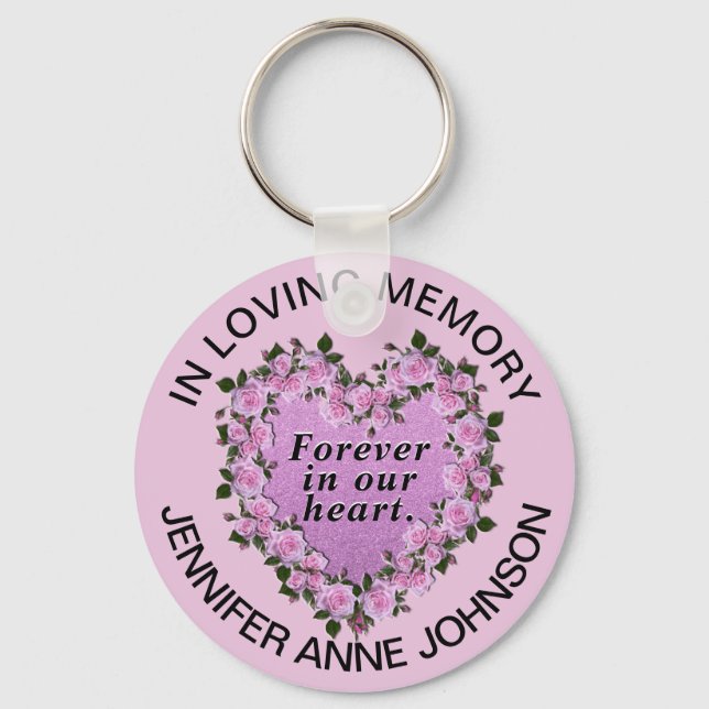 Pink Rose Memorial Heart Keychain (Front)