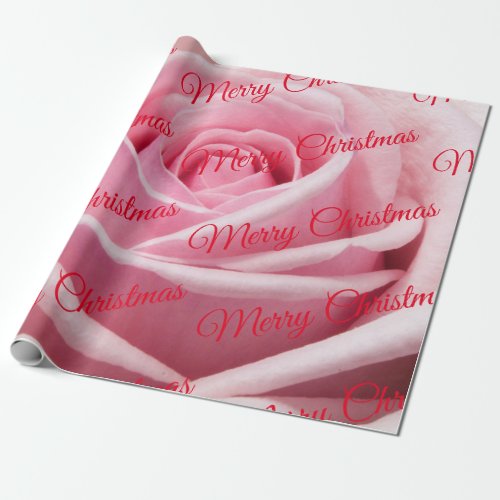 Pink Rose Merry Christmas Wrapping Paper