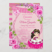 Pink Rose Mexican Charra Quinceanera Invitation (Front/Back)