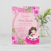 Pink Rose Mexican Charra Quinceanera Invitation (Standing Front)