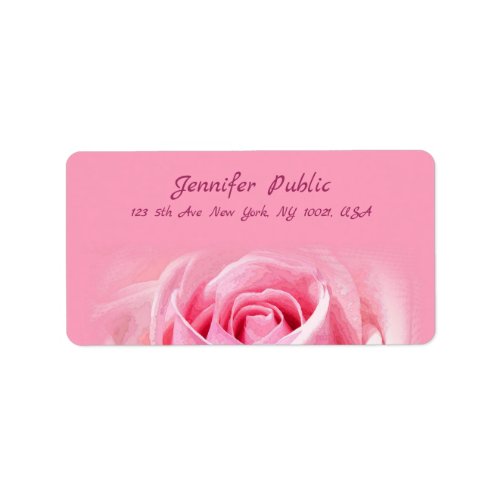 Pink Rose Modern Creative Watercolor Floral Plain Label