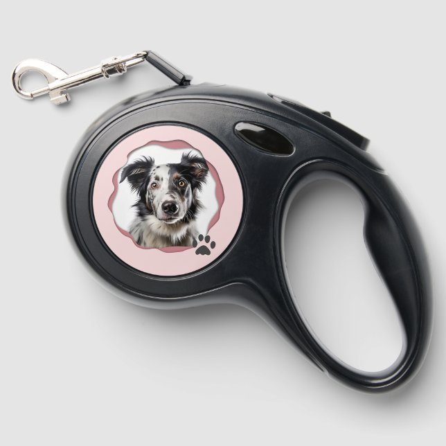 Pink Rose Modern Dog Photo Retractable Pet Leash (Front)