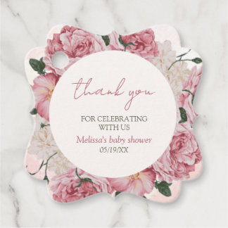 Pink Rose Modern Floral Baby Girl Shower Thank You Favor Tags