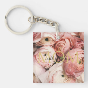 Pink Rose Mom Photo Keychain