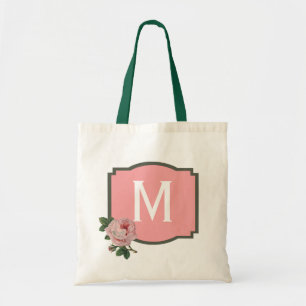 Pink Rose Monogram Tote Bag