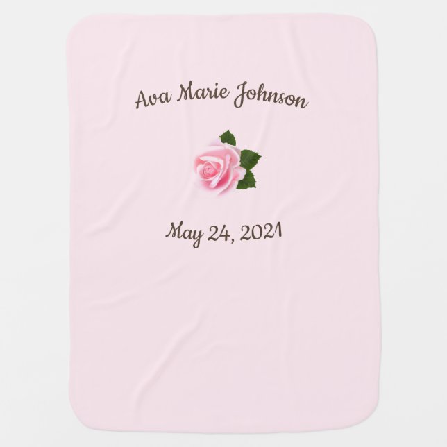 Pink rose monogrammed baby blanket (Front)