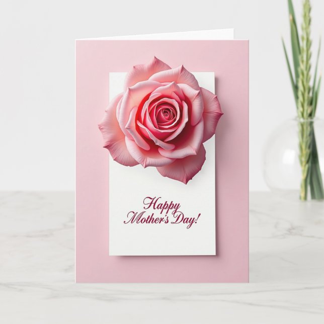 Pink Rose Mothers Day Greeting Card (Front)