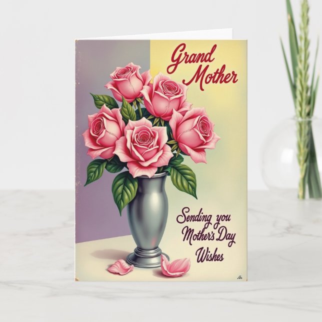 Pink Rose Mothers Day Vase Card (Front)
