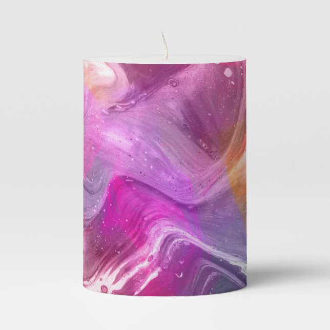 Pink Rose Muave Gold Marble Pillar Candle (Front)