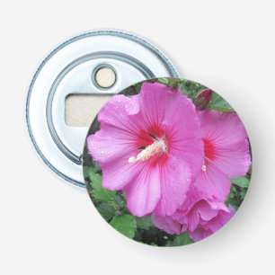 Pink Rose Of Sharon Raindrops Petals Flower Photo  Bottle Opener