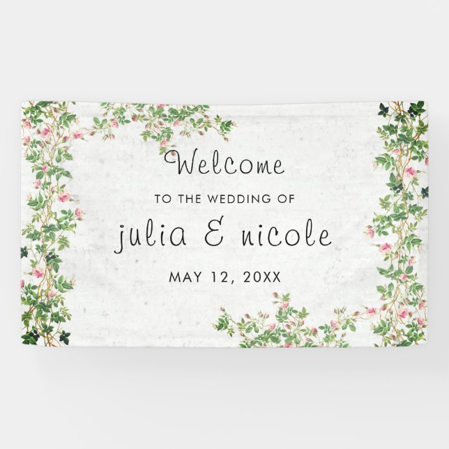 Pink Rose Old Wall Vintage Style Journal Wedding Banner (Horizontal)