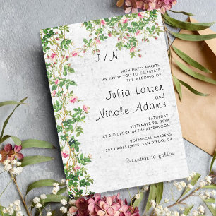 Pink Rose Old Wall Vintage Style Journal Wedding Invitation