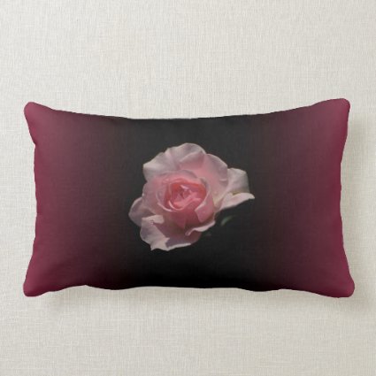 Pink Rose on Dark Cherry Red Ombre Background Lumbar Pillow