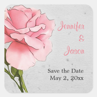 Pink Rose on Gray Save the Date Sticker
