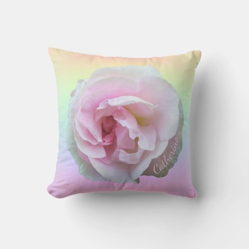 Pink Rose on Pastel Ombre Personalized Throw Pillow