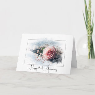 Pink Rose On Piano For 25th Anniversary Card