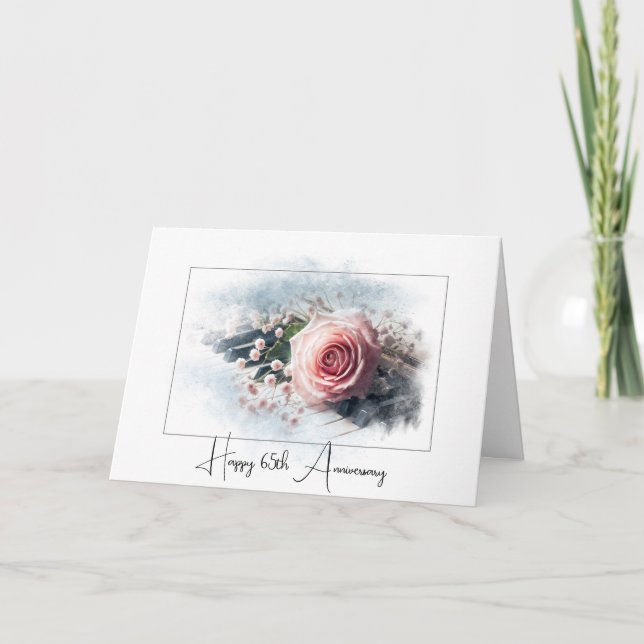 Pink Rose On Piano For 65th Anniversary Card (Front)