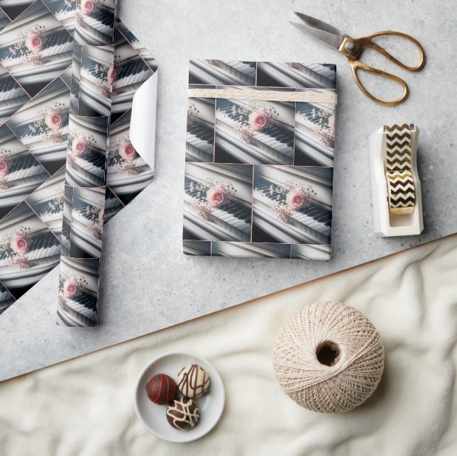 Pink Rose On Vintage Piano Wrapping Paper (Crafts)