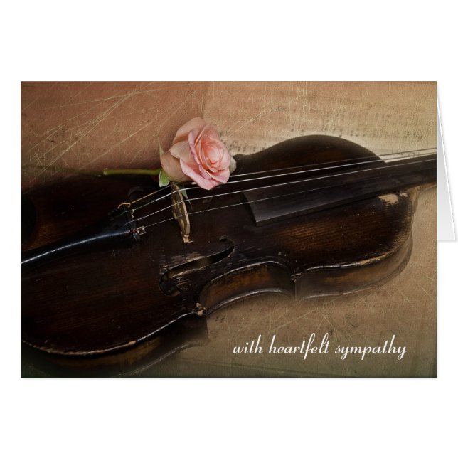 Pink Rose on Violin Sympathy Cards (Front Horizontal)