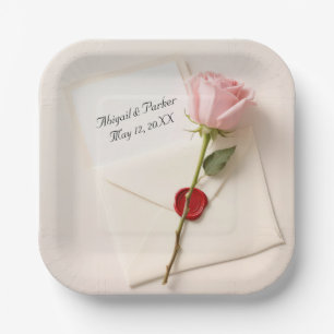 Pink Rose On Wedding Stationery With Wax Seal Paper Plates