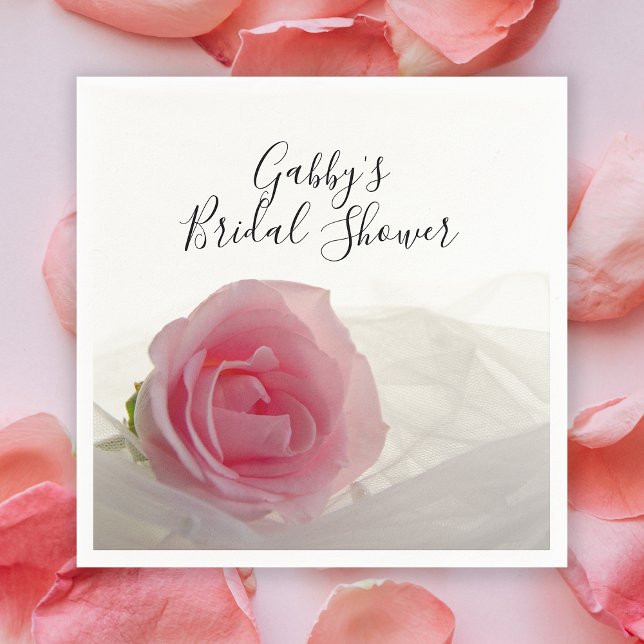 Pink Rose on White Bridal Shower Napkins (Creator Uploaded)