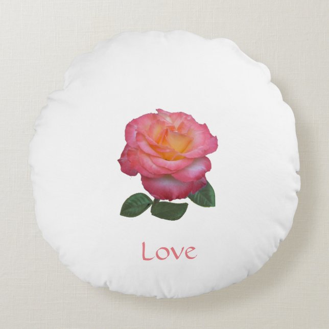 Pink Rose on White Round Pillow (Front)