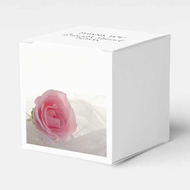 Pink Rose on White Wedding Favor Boxes (Front Side)