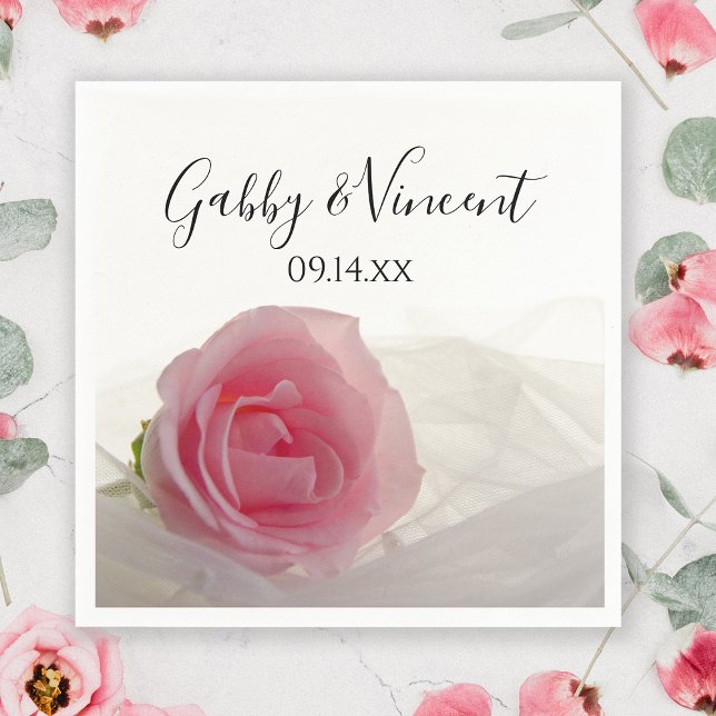 Pink Rose on White Wedding Napkins (Creator Uploaded)