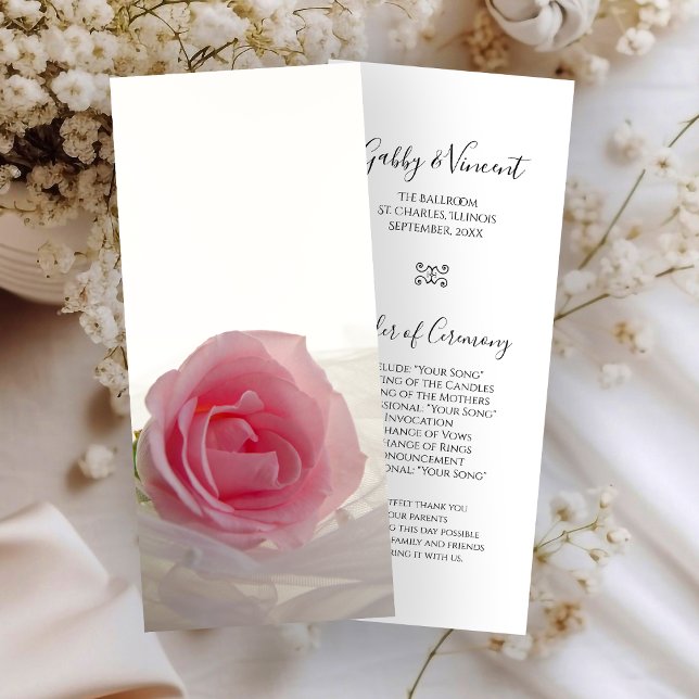 Pink Rose on White Wedding Program (Creator Uploaded)