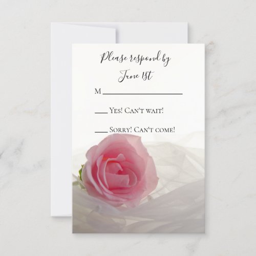 Pink Rose on White Wedding RSVP Response Card