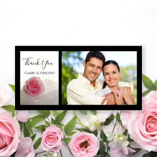 Pink Rose on White Wedding Thank You Card