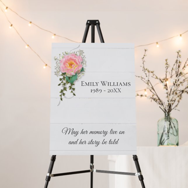 Pink Rose On White Wood Memorial   Foam Board (In Situ (Stand))
