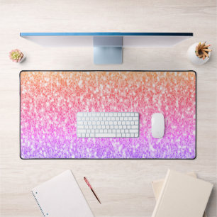 Pink rose orange glitter sparkles desk mat