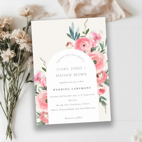 Pink Rose Orchid Arch Watercolor Floral Wedding Invitation