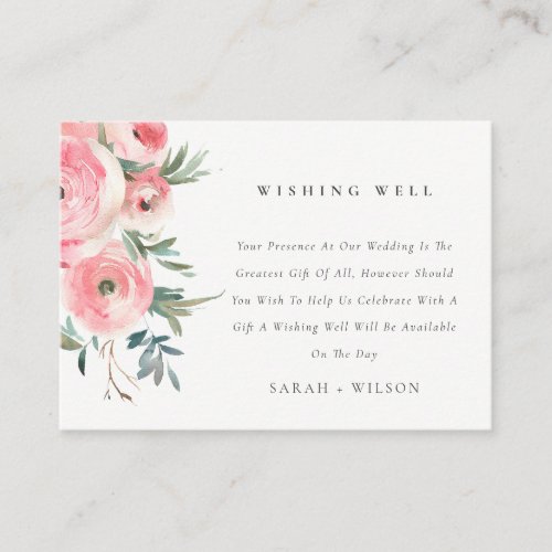 Pink Rose Orchid Floral Wedding Wishing Well Enclosure Card