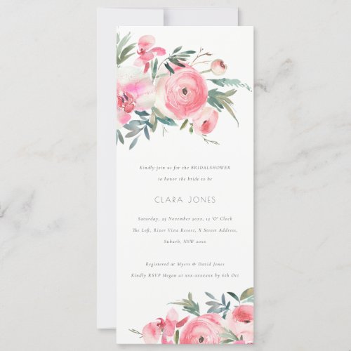 Pink Rose Orchid Watercolor Floral Bridal Shower Invitation