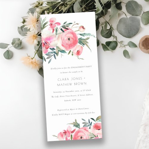 Pink Rose Orchid Watercolor Floral Engagement Invitation