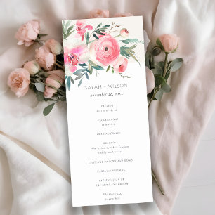 Pink Rose Orchid Watercolor Floral Wedding Program