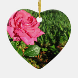 Pink Rose ornament, customize Ceramic Ornament