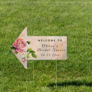 Pink Rose Outdoor Welcome Bridal Shower Sign